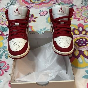 Jordan Red and White Athletic Shoes